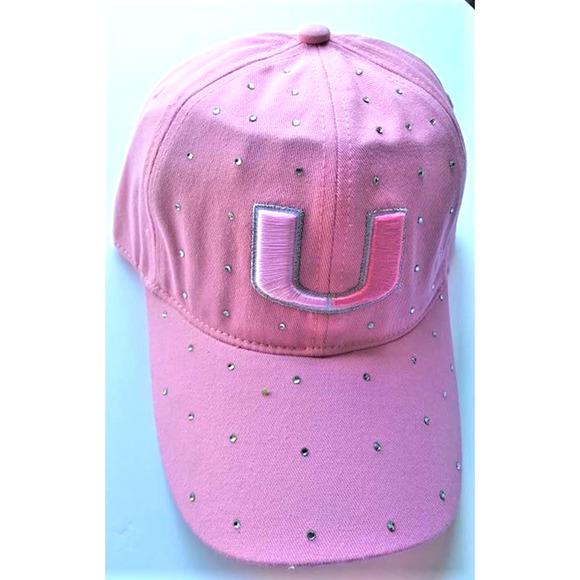 NCAA Miami Hurricanes Cap Hat Adjustable Pink Woman's UM Logo Rhinestone - Picture 1 of 3